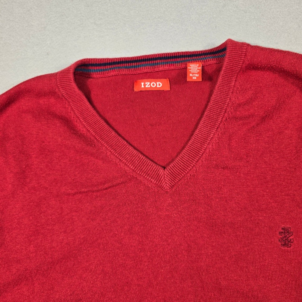 IZOD Mens XL Red Sweater Vest V-Neck 100% Cotton Solid Knit Embroidered Logo